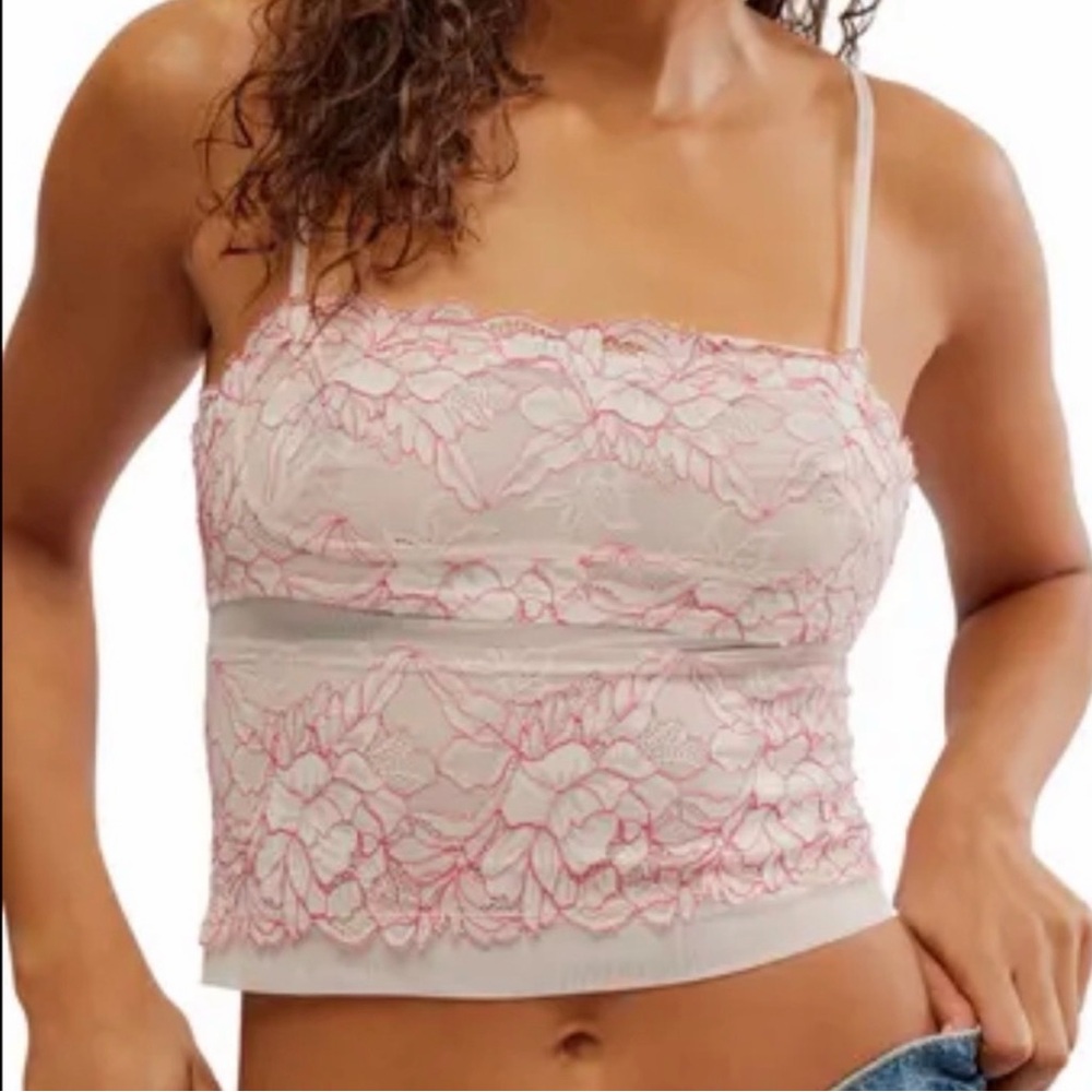 FREE PEOPLE Double Date Cami Camisole Tank Top Blush Red Combo Sz S NWOT